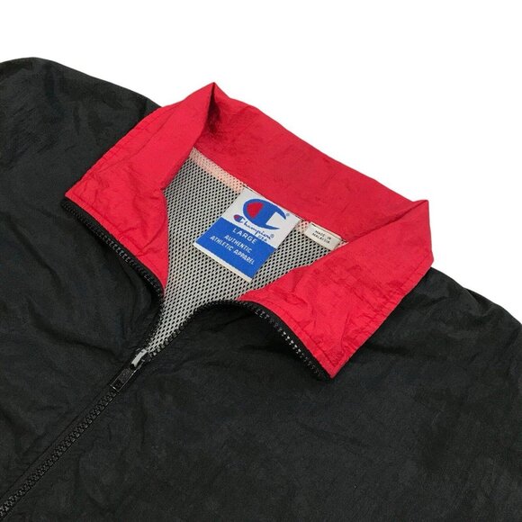 VINTAGE CHAMPION WINDBREAKER LARGE L MENS BLACK SWEATSHIRT JACKET SCRIPT LOGO - Picture 5 of 5